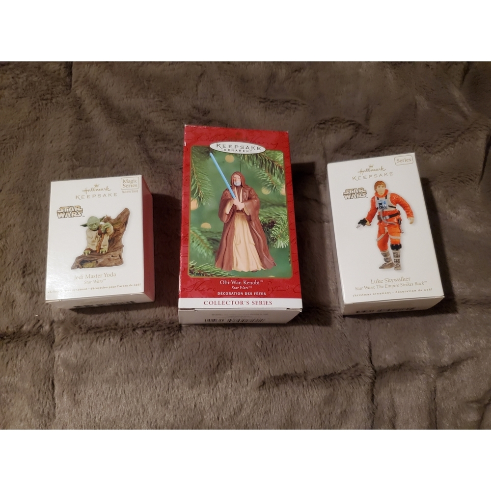 Hallmark Star Wars 3 Ornaments Jedi Master Yoda Obi-Wan Kenobi Luke Skywalker